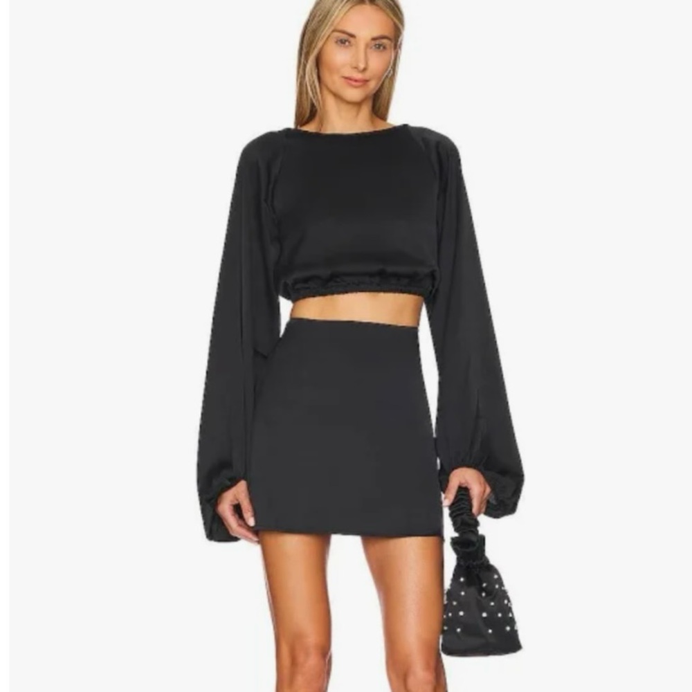 Weworewhat black satin mini skirt